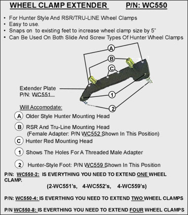 Wheel clamp extender adapter accessories